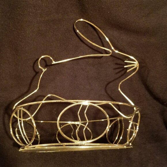 Vintage Gold Homco Easter Bunny Rabbit Basket Brass Plated - Picture 7 of 7